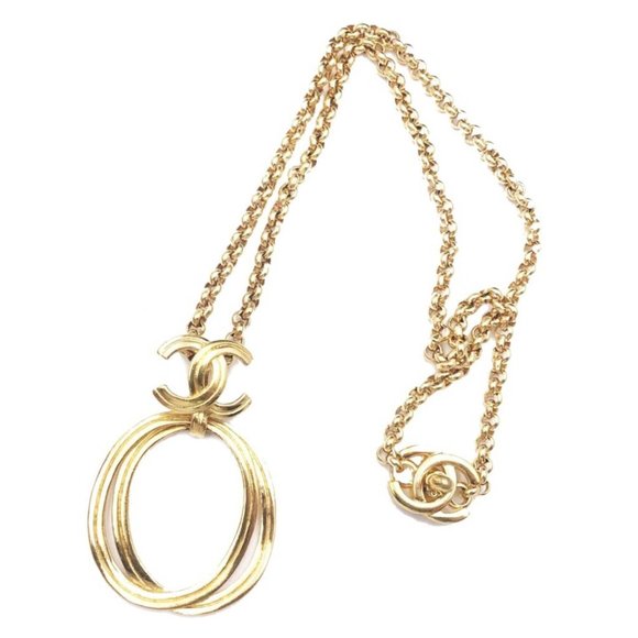Chanel Vintage Rare Gold Plated CC Ring Turnlock Necklace - Picture 1 of 4